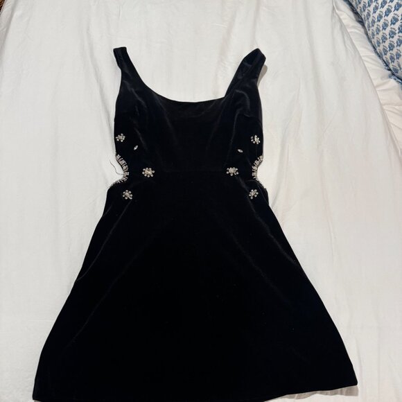 Zara Velvet Jeweled Cut Out Dress - Picture 2 of 3